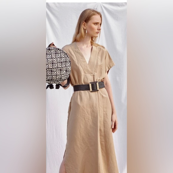Zara | Dresses | Zara Khaki Belted Linen Blend Womens Dress Xl Nwt |  Poshmark